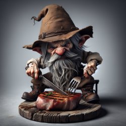 Grumpy gnome eating a steak Meme Template