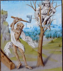 skeleton with axe man in tree Meme Template