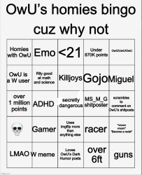 OwU’s homies bingo Meme Template