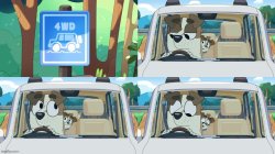 Bluey 4-panel 4 wheel drive Meme Template