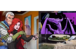 Jean Grey yelling at Lockheed Meme Template