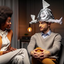 African-American Woman With Man Wearing Tin Foil Hat Meme Template