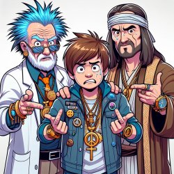 Rick & Morty and Jesus, bling out gangsters, looking disappointe Meme Template