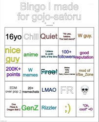 Gojo’s bingo (Reimagined by OwU) Meme Template