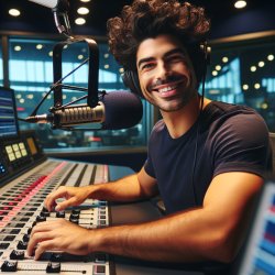 A radio DJ sitting in front of his board control Meme Template