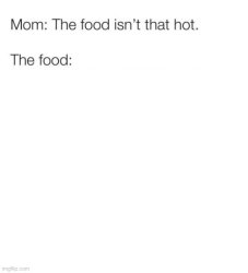 Mom: the food isn’t that hot the Food: Meme Template