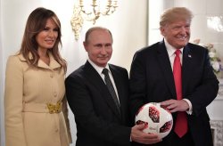 Melania, Vladimir Putin, Donald Trump soccer ball Helsinki Meme Template