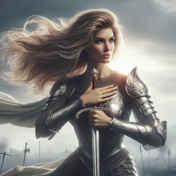 blonde female warrior with sword defending her heart Meme Template