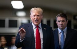 Trump Sex Fraud Hush Money Trial lying outside courthouse Meme Template