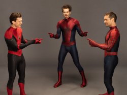 tom andrew and tobey spiderman pointing meme Meme Template