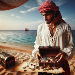 A picture of a pirate with a treasure chest filled with gold coi Meme Template