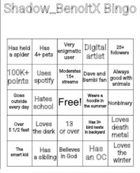 Shadow_BenoitX Bingo Meme Template