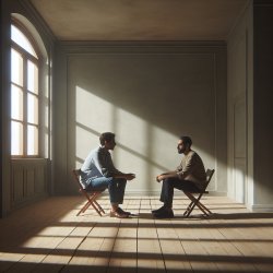 two guys sitting in a big empty room Meme Template