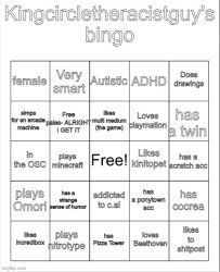 kingcircletheracist guy's bingo Meme Template