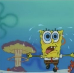 Spongebob runs from explosion Meme Template