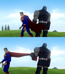 Darkseid Pulls Superman's Cape 2-Panel Meme Template