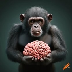 Chimp holding a brain Meme Template