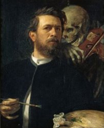 skull whispering to painter man Meme Template