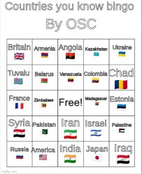 Countries bingo Meme Template