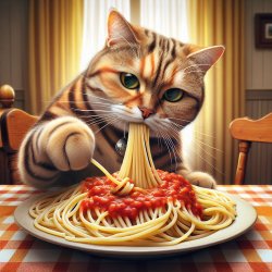 AI image of A cat trying to eat spaghetti Meme Template