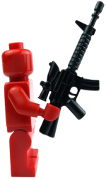 red Lego-minifig holding an M16A3 with Acog-Scope Meme Template