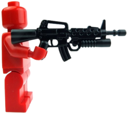 red Lego-minifig welding an M16A2 with M203 Meme Template