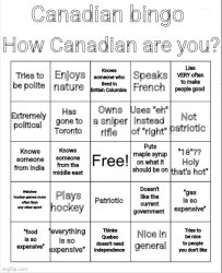 Canadian Bingo Meme Template