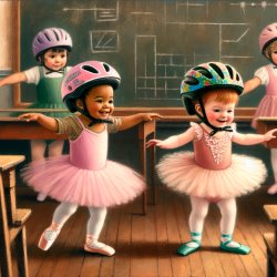 Little toddler girls learning ballet wearing bike helmets Meme Template