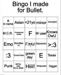 Bingo I made for Bullet by OwU- Meme Template