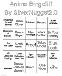 Anime Bingo Meme Template