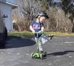 Kid on scooter leg up adorable Meme Template