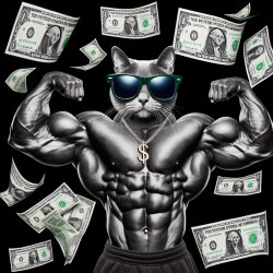 A buff, muscular cat flexing its muscles, wearing sunglasses wit Meme Template