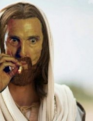 Stressed out Jesus smoking a blunt Meme Template