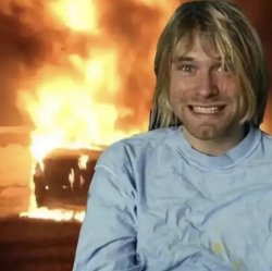 Kurt Cobain in a fire Meme Template