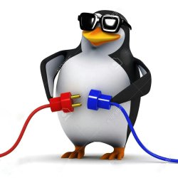 Penguin switches off power switch red blue cables Meme Template