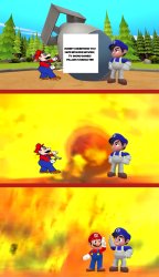 Mario and SMG4 Explodes _____________ (BLANK) Meme Template