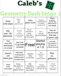 Caleb’s GD bingo Meme Template