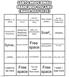 LGBTQ mods bingo (July 2024) Meme Template