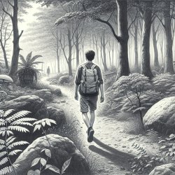 teenager walking peacefully in the woods from behind Meme Template