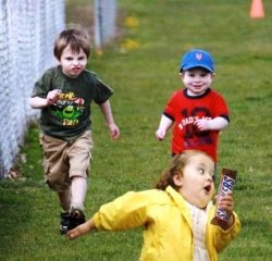 kids chasing chocolate bar girl Meme Template
