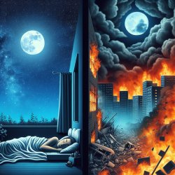 Expectation: good night sleep, reality: burning city and windows Meme Template