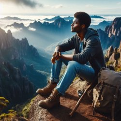 Young man on a mountain Meme Template