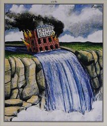 Far Side - Crisis Clinic on Fire over WaterFall Meme Template