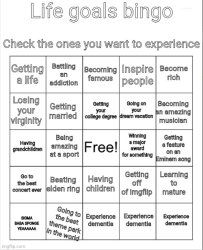 Life goals bingo Meme Template