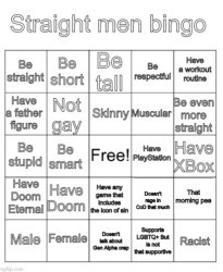 Straight men bingo Meme Template