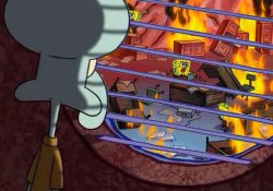 Squidward watching the world burn Meme Template