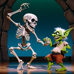 Skeleton dancing with a goblin Meme Template