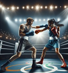 male boxers punches female boxer in face in Olympic boxing ring Meme Template