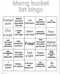 Msmg bucket list bingo Meme Template