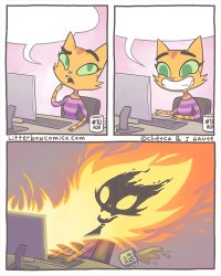 Flaming computer cat Meme Template